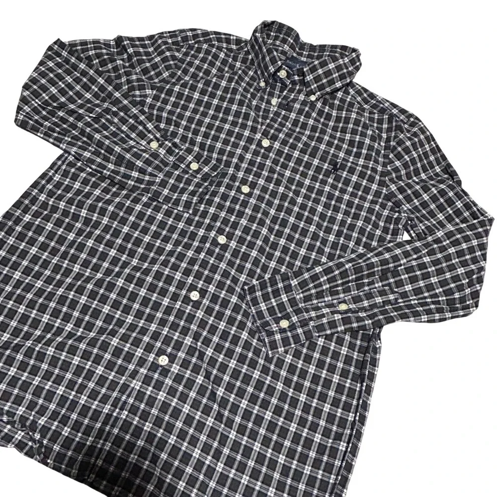 Ralph Lauren Button Down Shirt Boys L 14-16 Green Plaid Long Sleeve Pony Logo